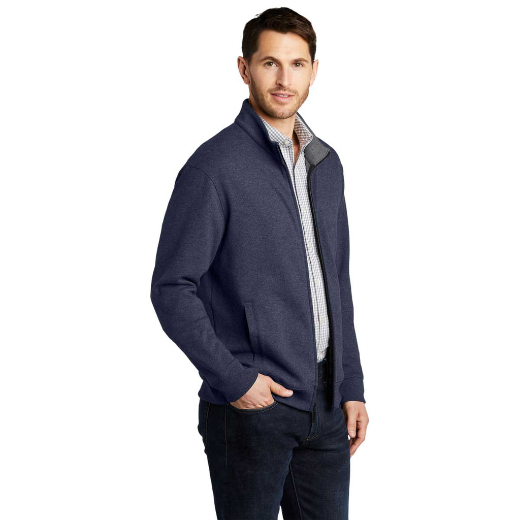 Port Authority Men's Estate Blue Heather/Charcoal Heather Interlock Full-Zip