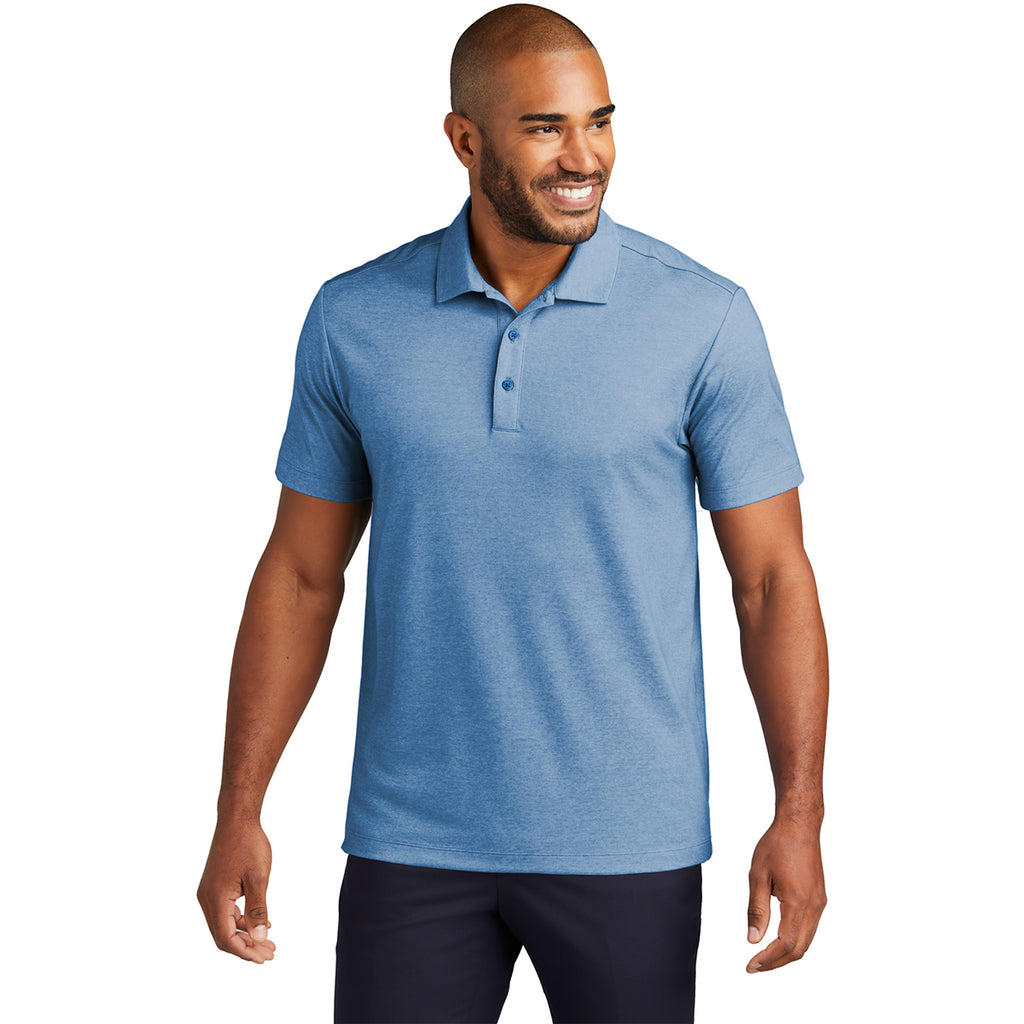 Port Authority Men's Aegean Blue Heather Fine Pique Blend Polo