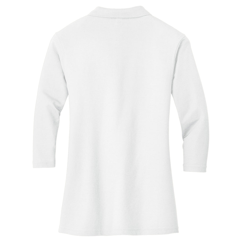 Port Authority Women's White Silk Touch 3/4-Sleeve Polo