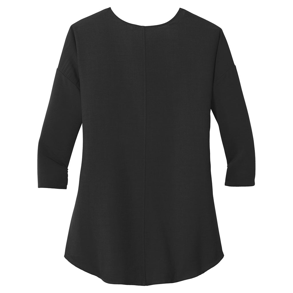 Port Authority Women's Black Concept 3/4-Sleeve Soft Split Neck Top