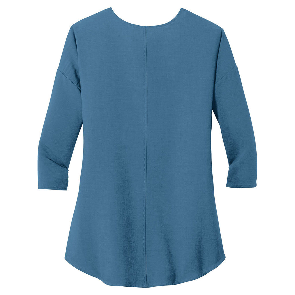 Port Authority Women's Dusty Blue Concept 3/4-Sleeve Soft Split Neck Top