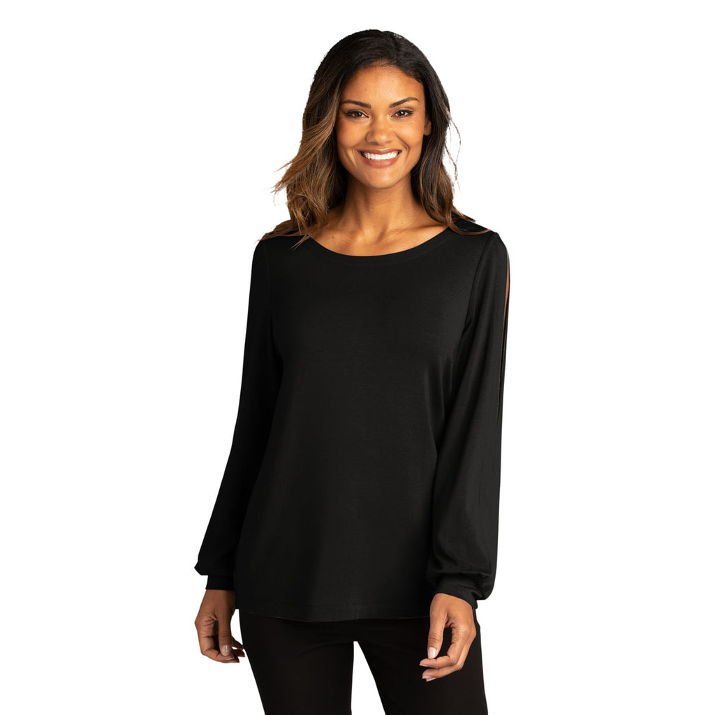 Port Authority Women's Deep Black Luxe Knit Jewel Neck Top