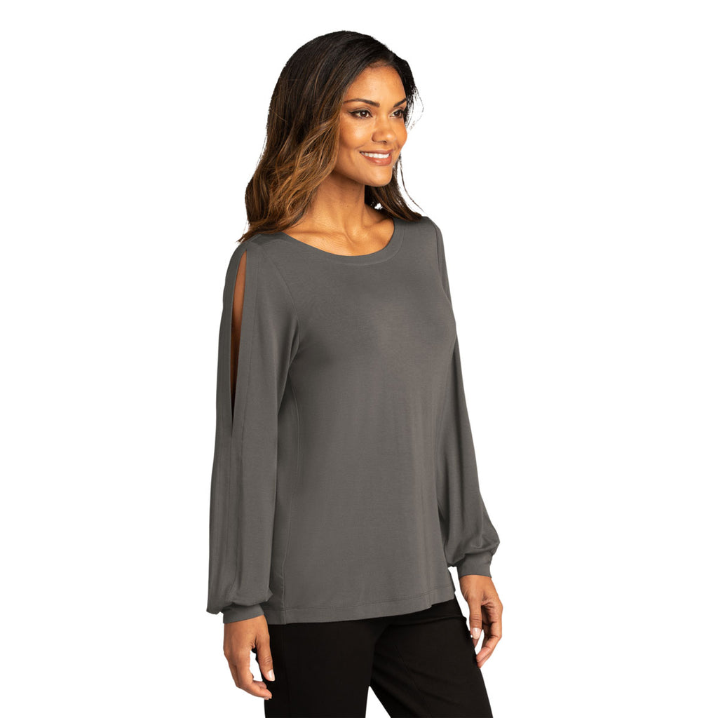 Port Authority Women's Sterling Grey Luxe Knit Jewel Neck Top