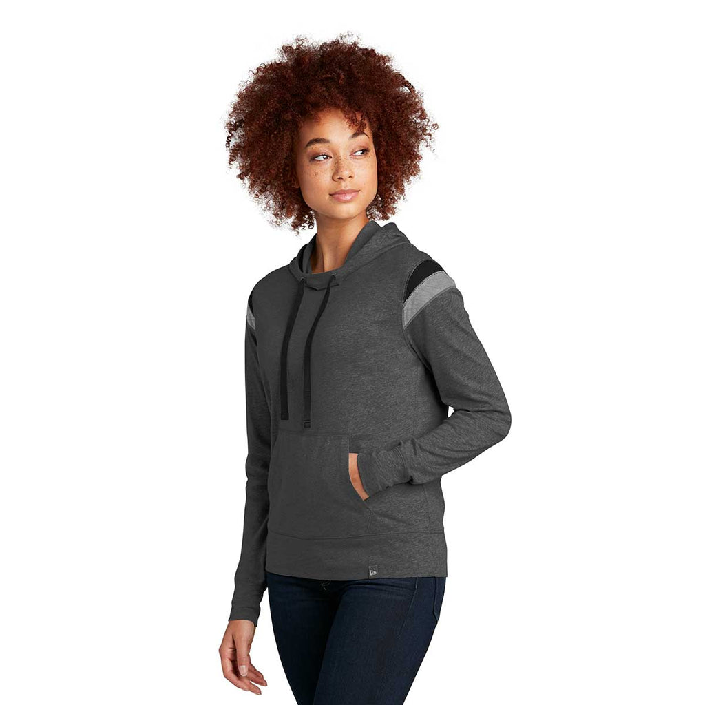 New Era Women's Black Heather/Black/Shadow Grey Heather Heritage Blend Varsity Hoodie