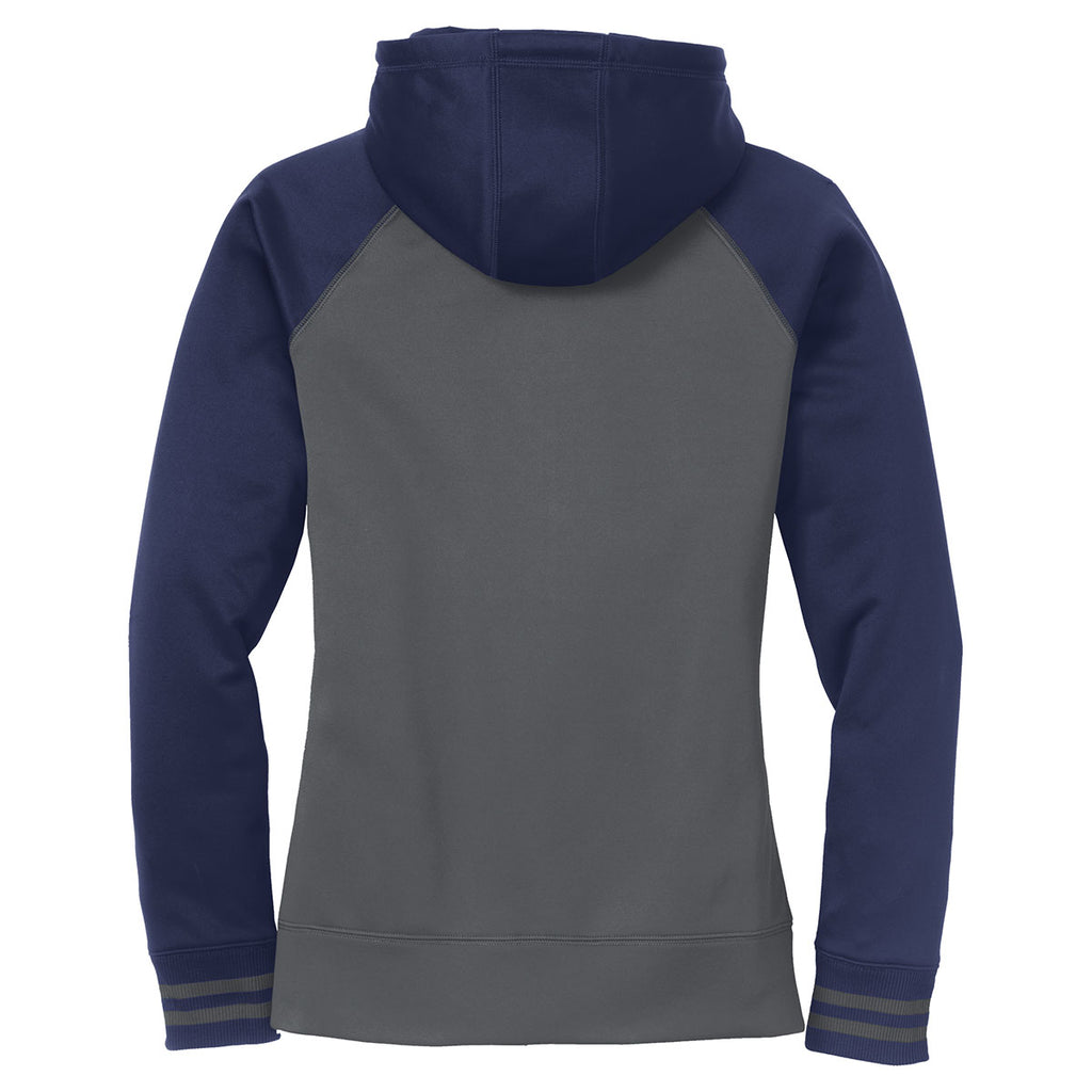 Sport-Tek Women's Dark Smoke Grey/Navy Sport-Wick Varsity Fleece Full-Zip Hooded Jacket