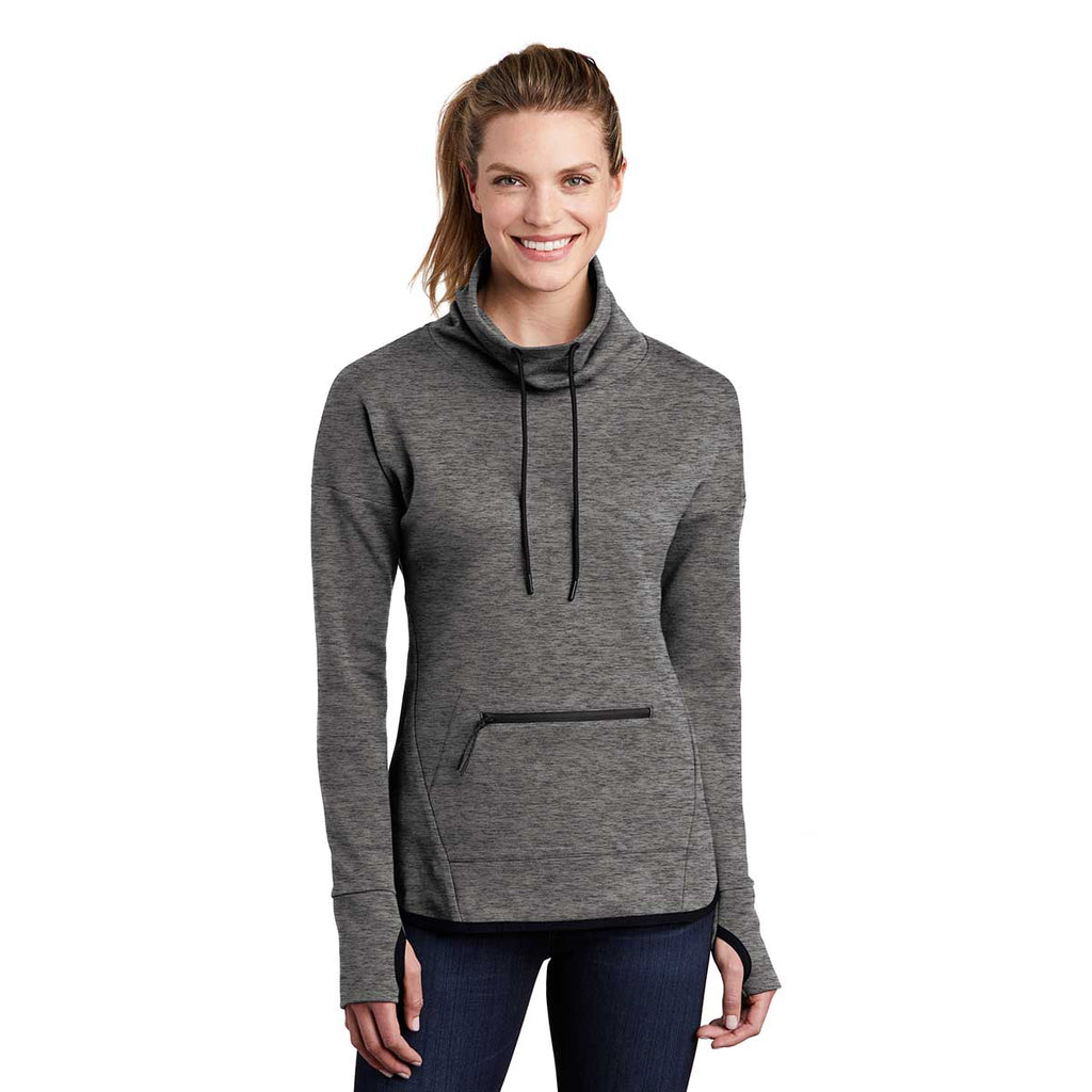 Sport-Tek Women's Dark Grey Heather Triumph Cowl Neck Pullover