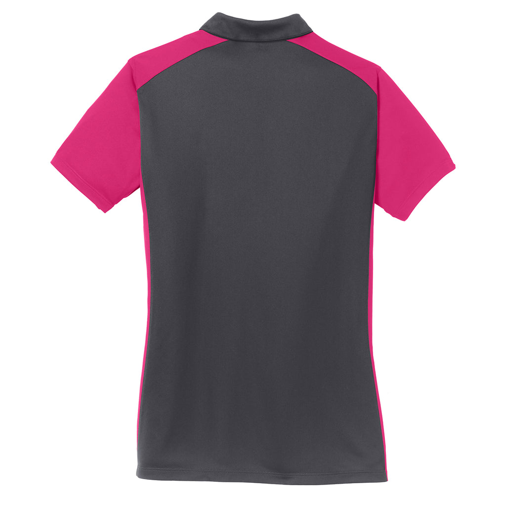 Sport-Tek Women's Iron Grey/Pink Raspberry Colorblock Micropique Sport-Wick Polo