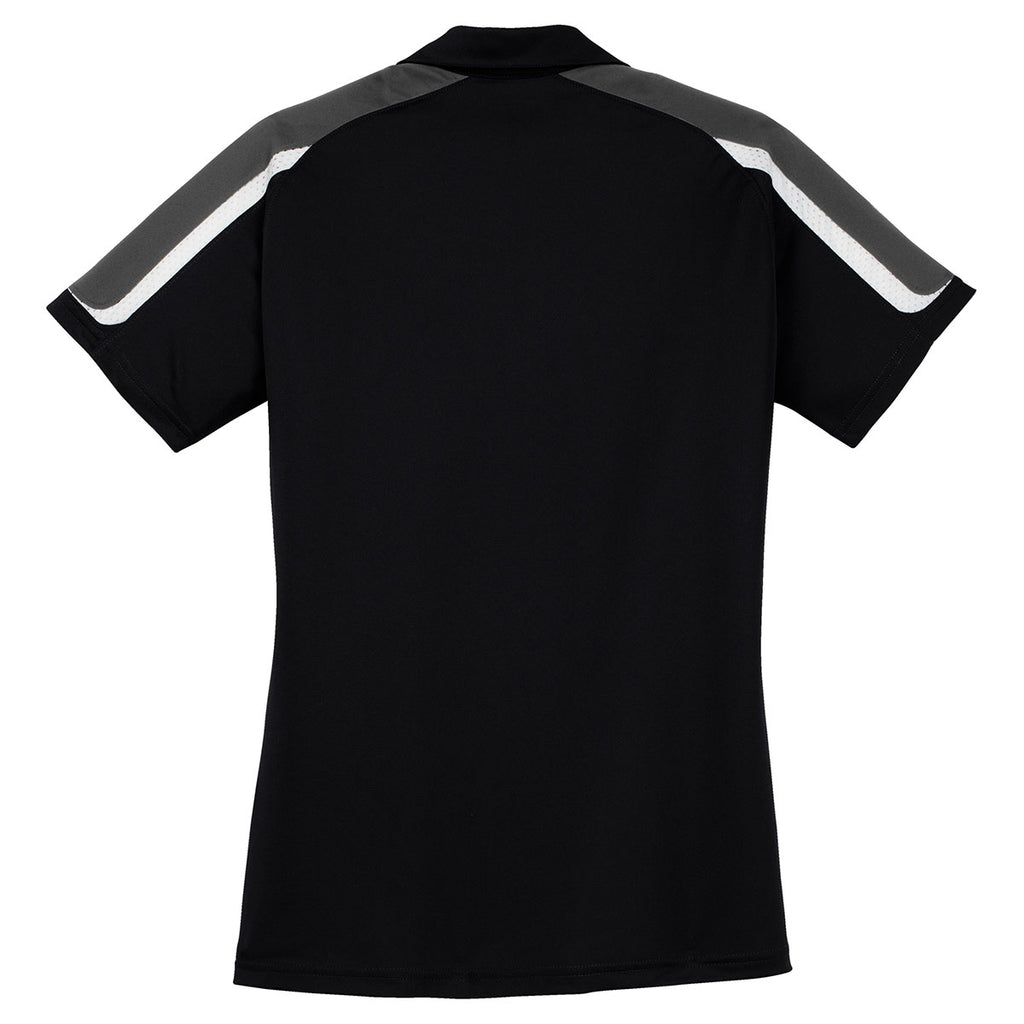 Sport-Tek Women's Black/Iron Grey/White Tricolor Shoulder Micropique Sport-Wick Polo