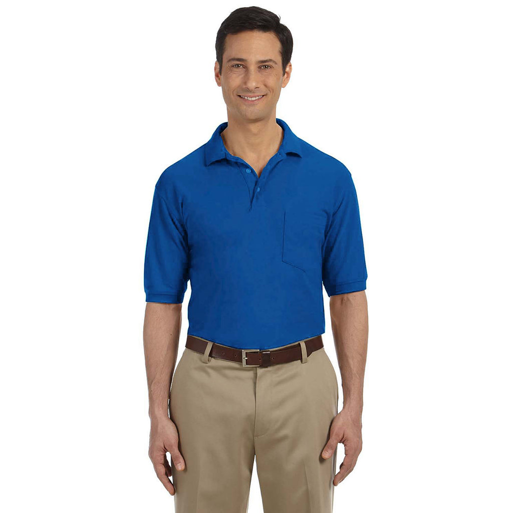 Harriton Men's True Royal 5.6 oz. Easy Blend Polo with Pocket