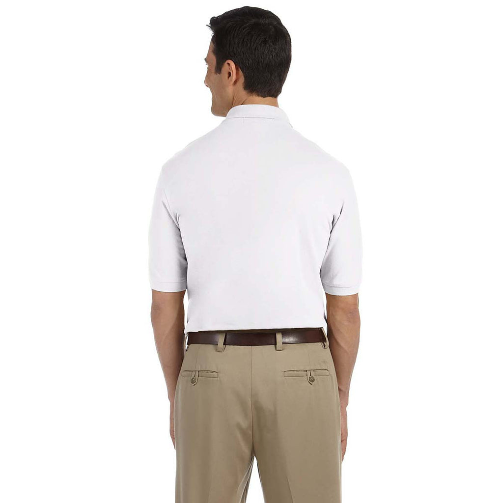 Harriton Men's White 5.6 oz. Easy Blend Polo with Pocket