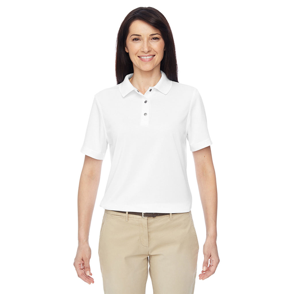 Harriton Women's White Advantage IL Snap Placket Performance Polo