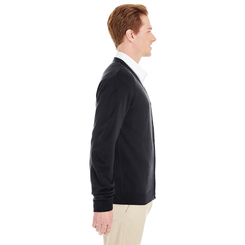 Harriton Men's Black Pilbloc V-Neck Button Cardigan Sweater
