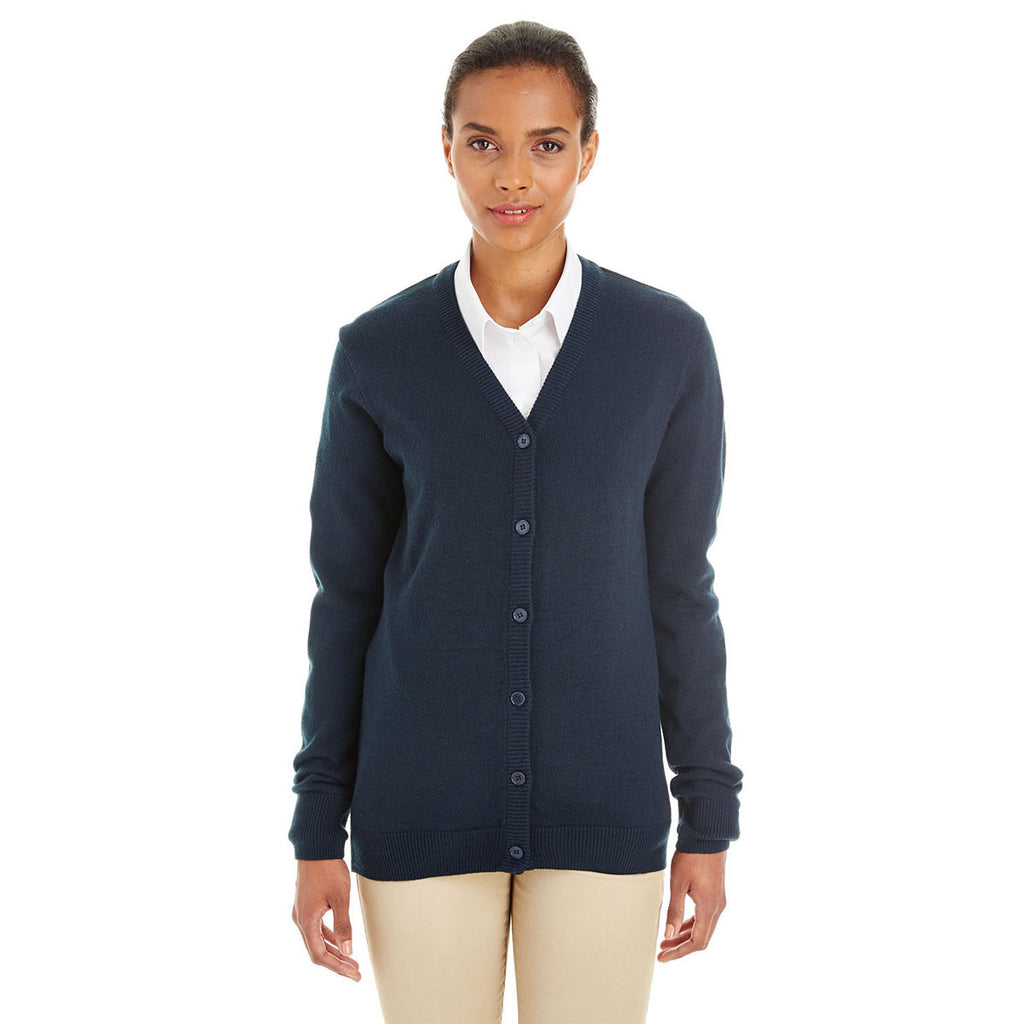 Harriton Women's Dark Navy Pilbloc V-Neck Button Cardigan Sweater