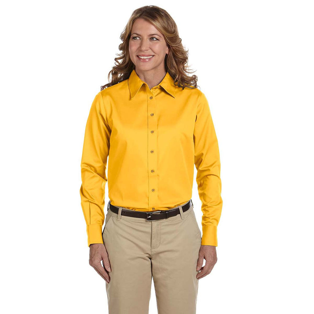 Harriton Women's Sunray Yellow Easy Blend Long-Sleeve Twill Shirt with Stain-Release