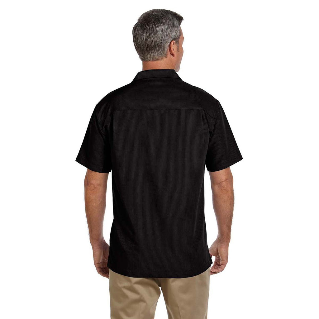 Harriton Men's Black Barbados Textured Camp Shirt