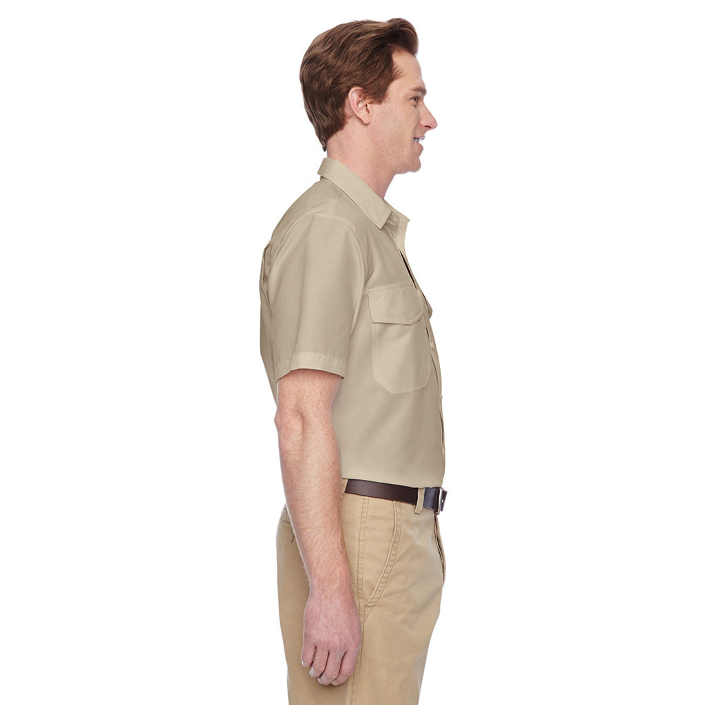Harriton Men's Khaki Key West Short-Sleeve Performance Staff Shirt