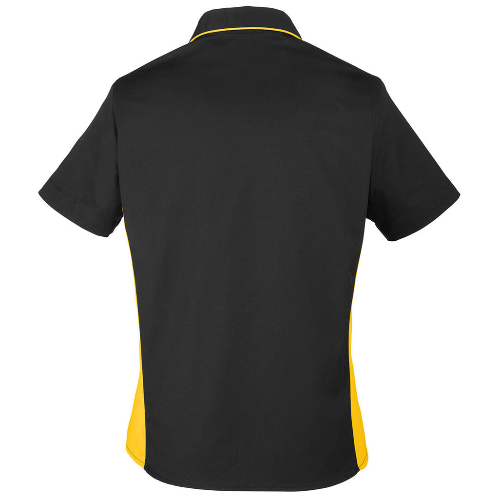 Harriton Women's Black/ Sunray Yellow Flash Colorblock Short Sleeve Shirt