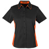 Harriton Women's Black/ Team Orange Flash Colorblock Short Sleeve Shirt