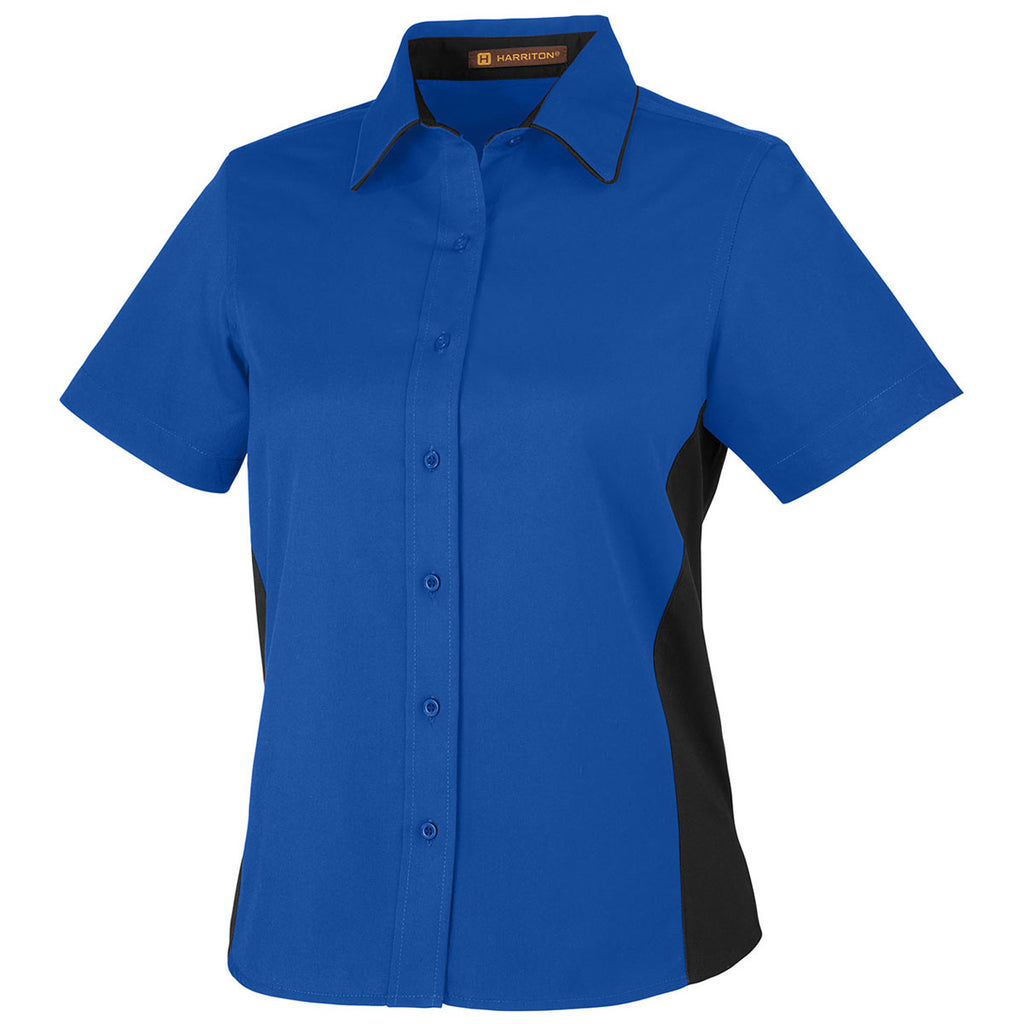Harriton Women's True Royal/ Black Flash Colorblock Short Sleeve Shirt