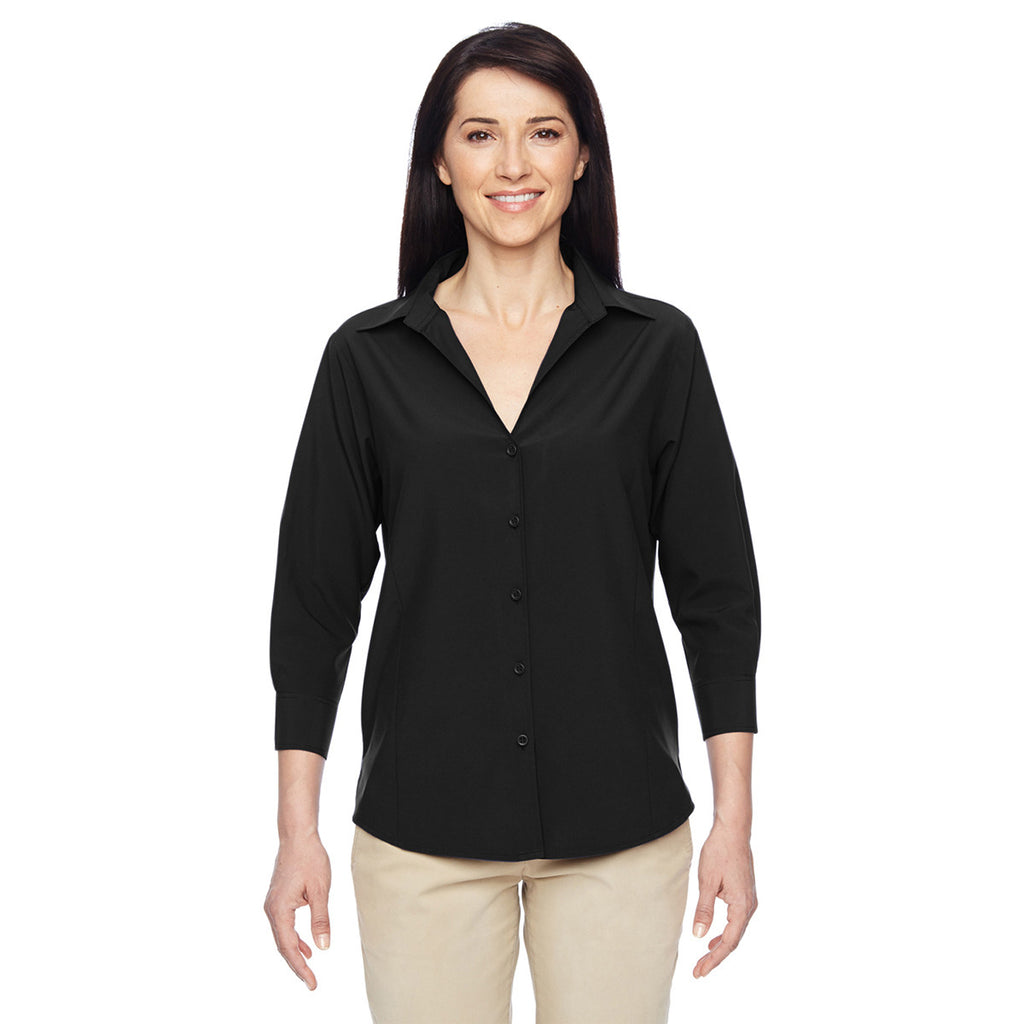 Harriton Women's Black Paradise 3/4-Sleeve Performance Shirt