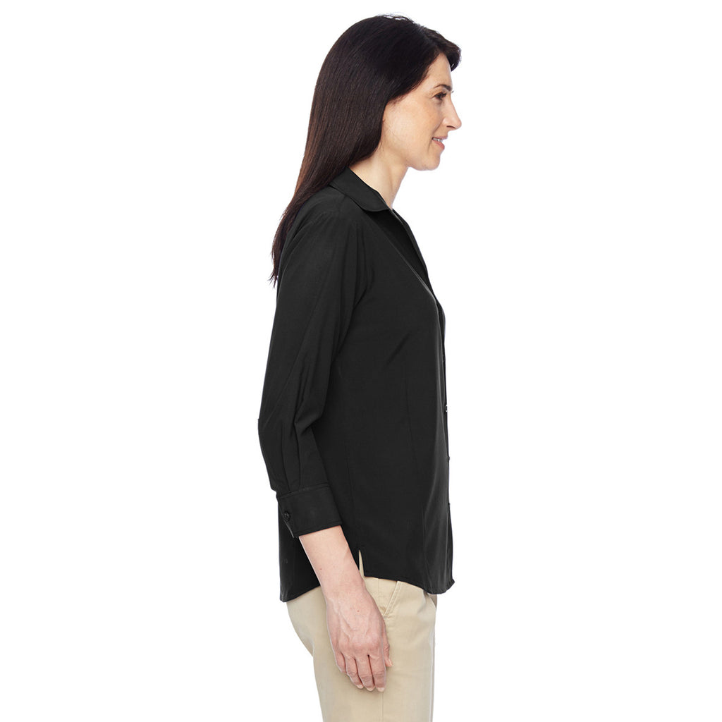 Harriton Women's Black Paradise 3/4-Sleeve Performance Shirt