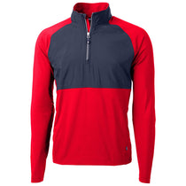 Cutter & Buck Men's Red/Navy Blue Adapt Eco Knit Hybrid Recycled Quarter Zip