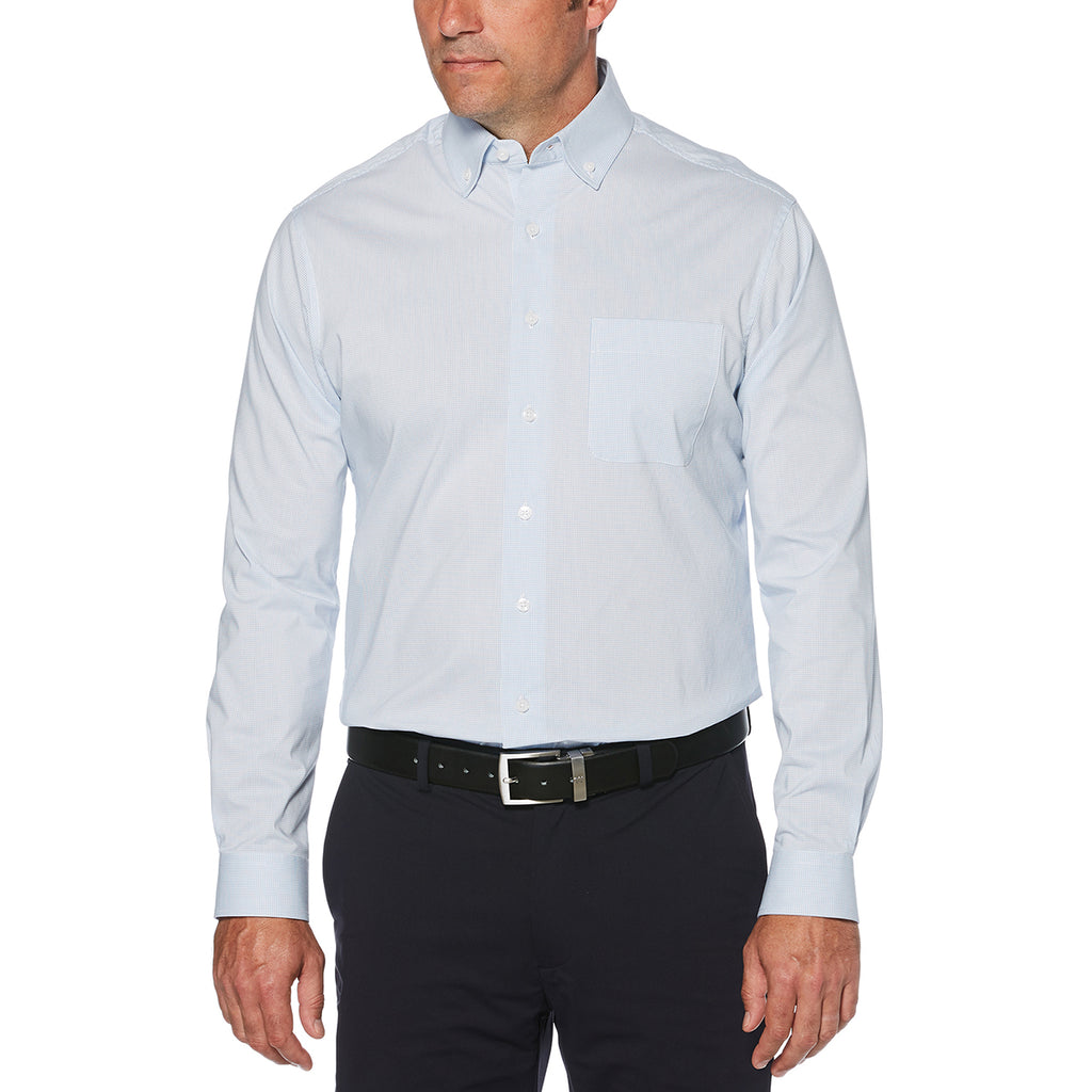 Perry Ellis Men's Provence Blue/White Mini Grid Woven Shirt