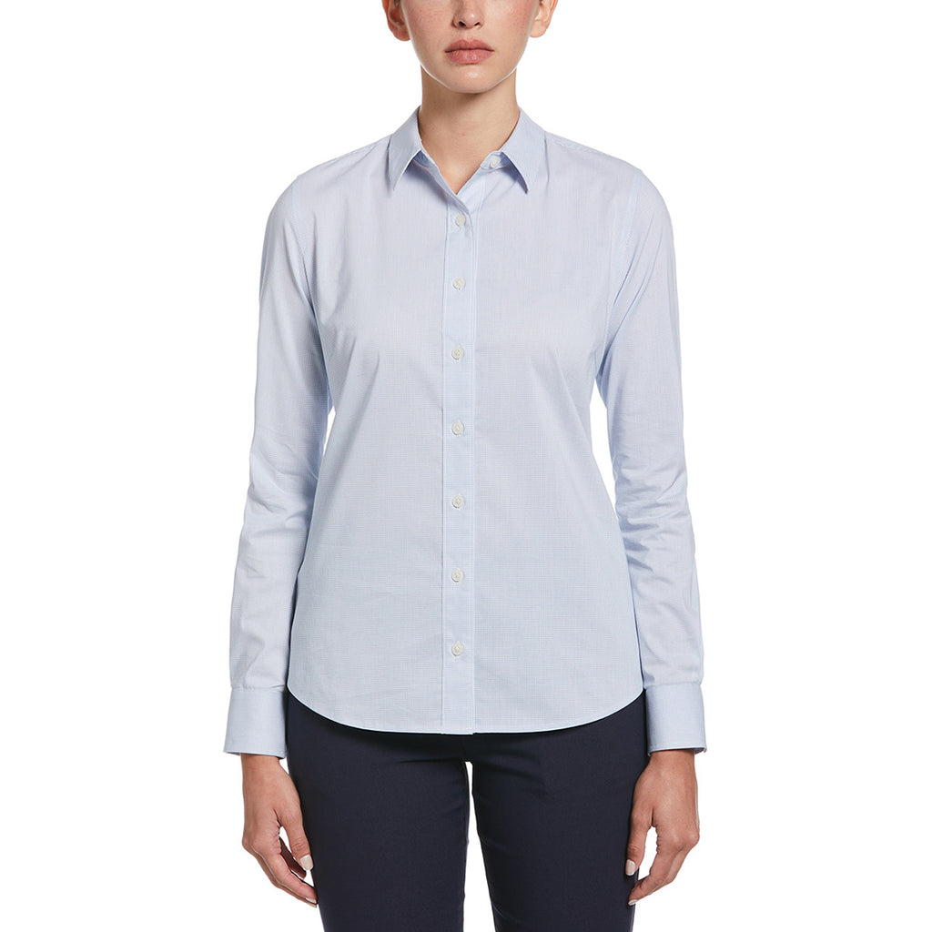 Perry Ellis Women's Provence Blue/White Mini Grid Woven Shirt