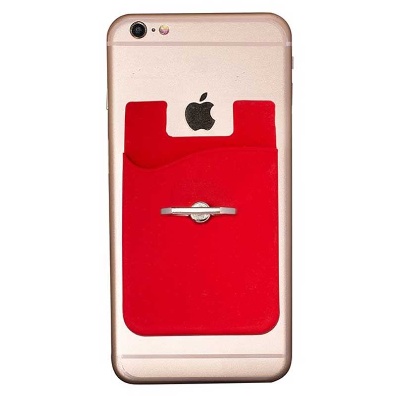 Primeline Red Silicone Card Holder with Metal Ring Phone Stand