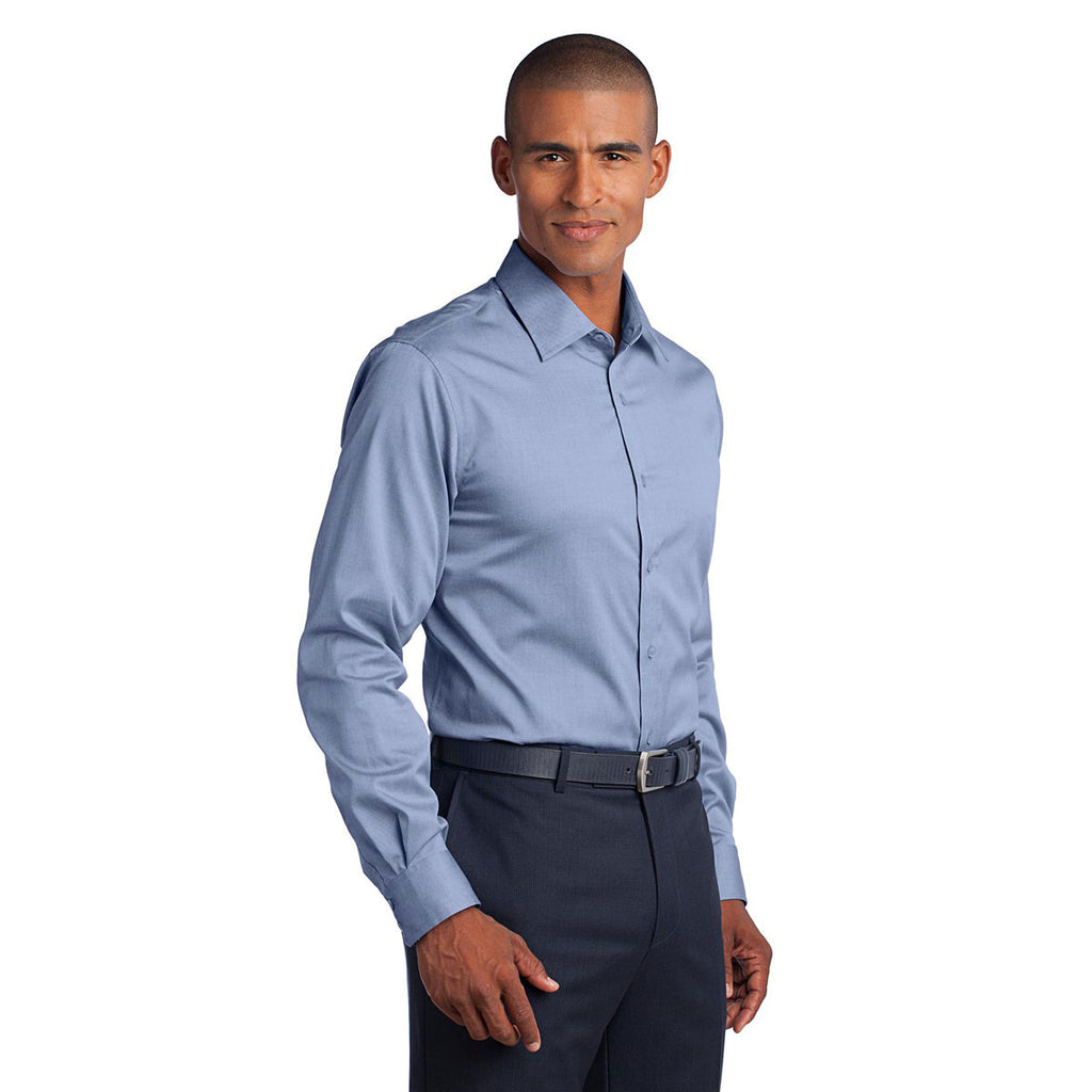 Red House Men's Blue Slim Fit Non-Iron Pinpoint Oxford Shirt