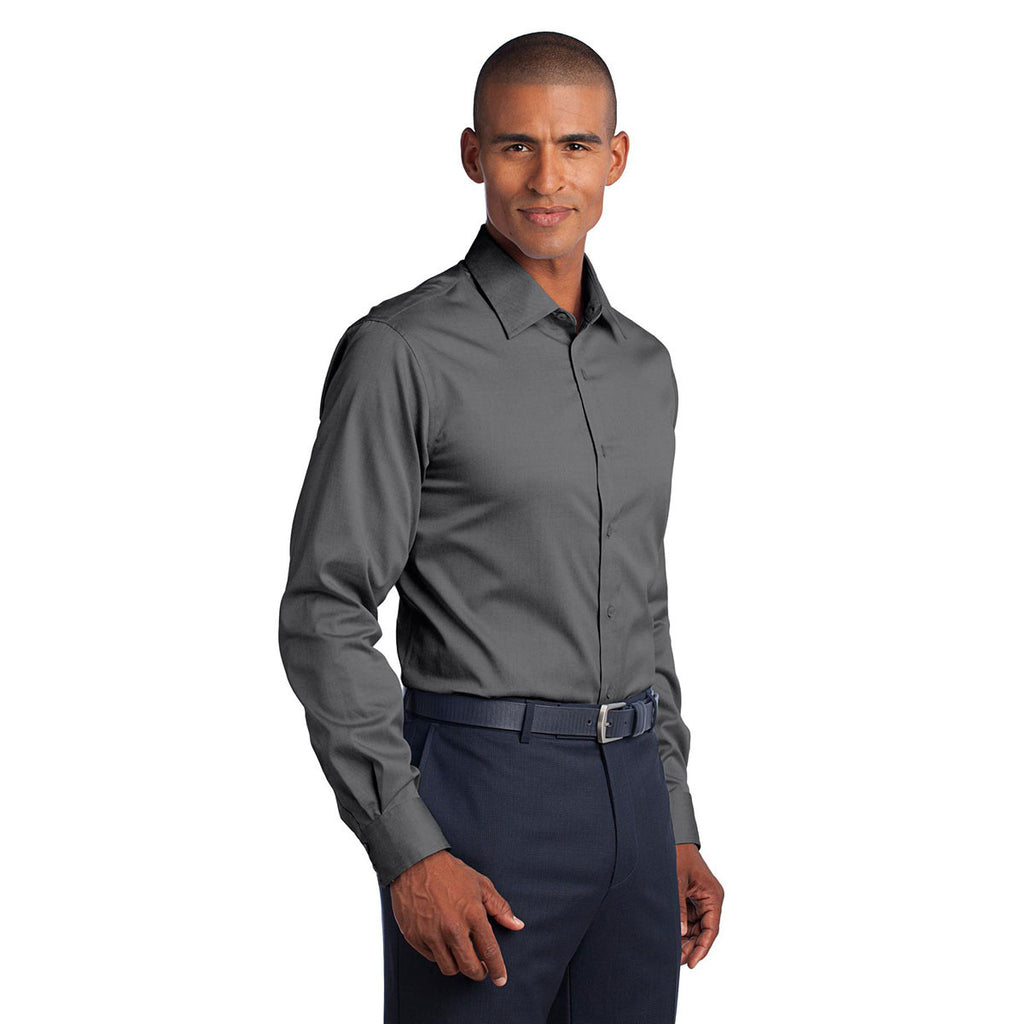 Red House Men's Charcoal Slim Fit Non-Iron Pinpoint Oxford Shirt