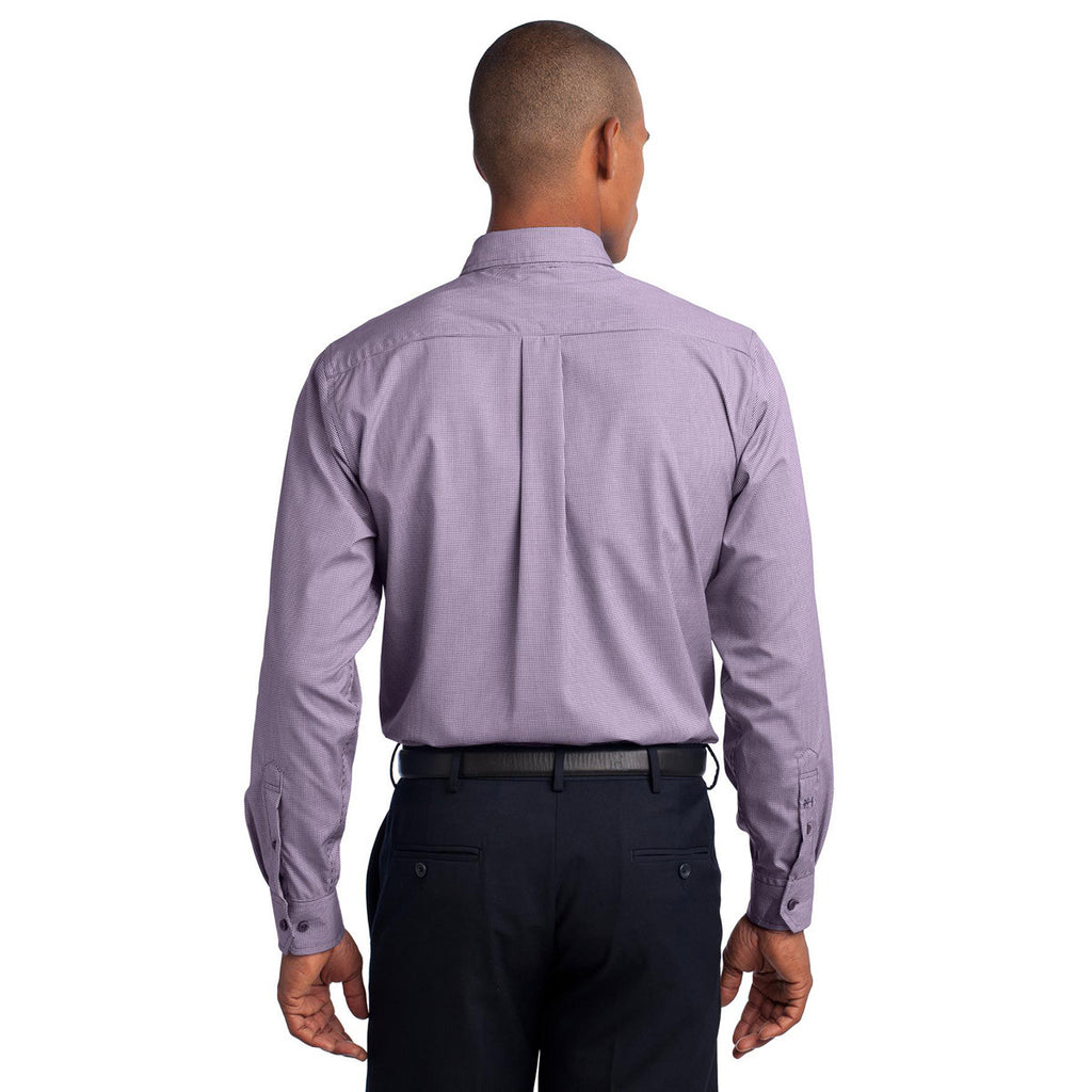 Red House Men's Bermuda Purple Mini-Check Non-Iron Button-Down Shirt