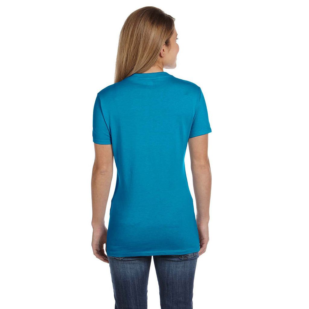 Hanes Women's Teal 4.5 oz. 100% Ringspun Cotton nano-T V-Neck T-Shirt