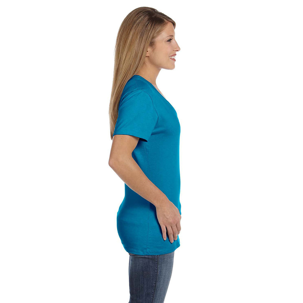 Hanes Women's Teal 4.5 oz. 100% Ringspun Cotton nano-T V-Neck T-Shirt