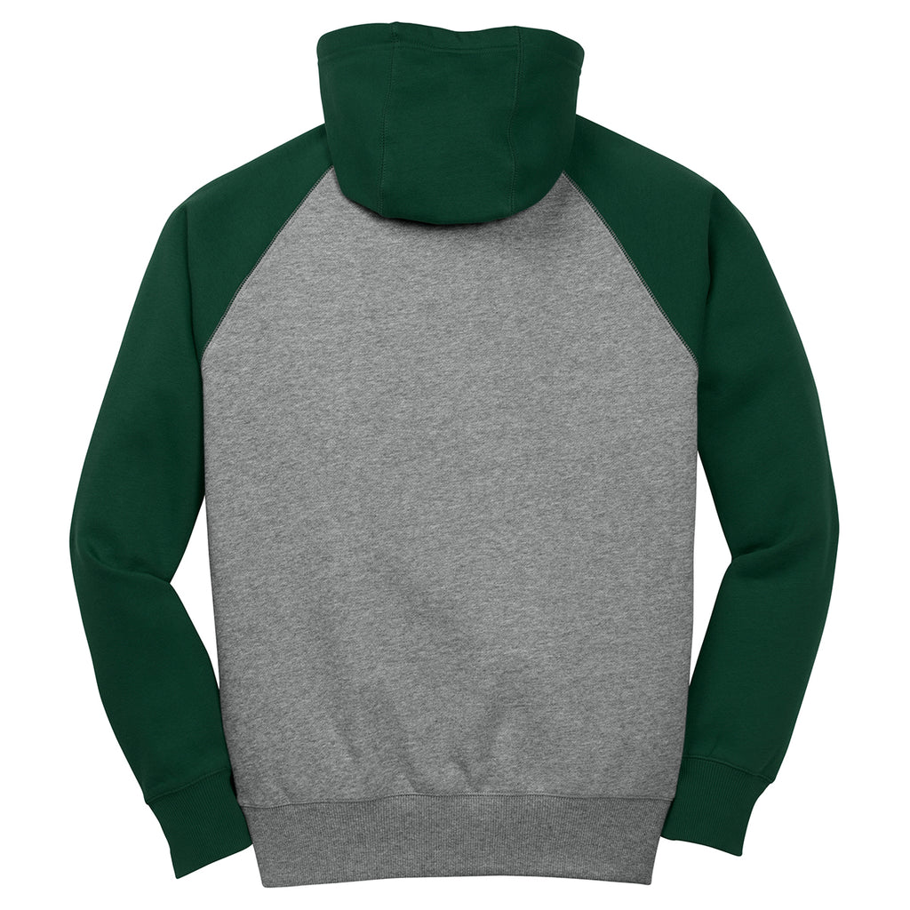 Sport-Tek Men's Forest Green/Vintage Heather Raglan Colorblock Pullover Hooded Sweatshirt
