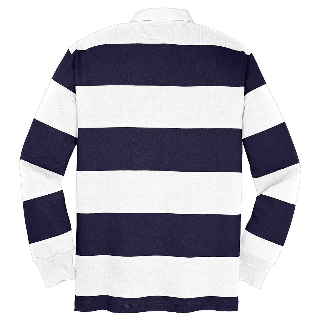 Sport-Tek Men's True Navy/White Long Sleeve Rugby Polo