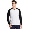 Sport-Tek Men's Black Triad Solid/White Triad Solid PosiCharge Long Sleeve Tri-Blend Wicking Raglan Tee