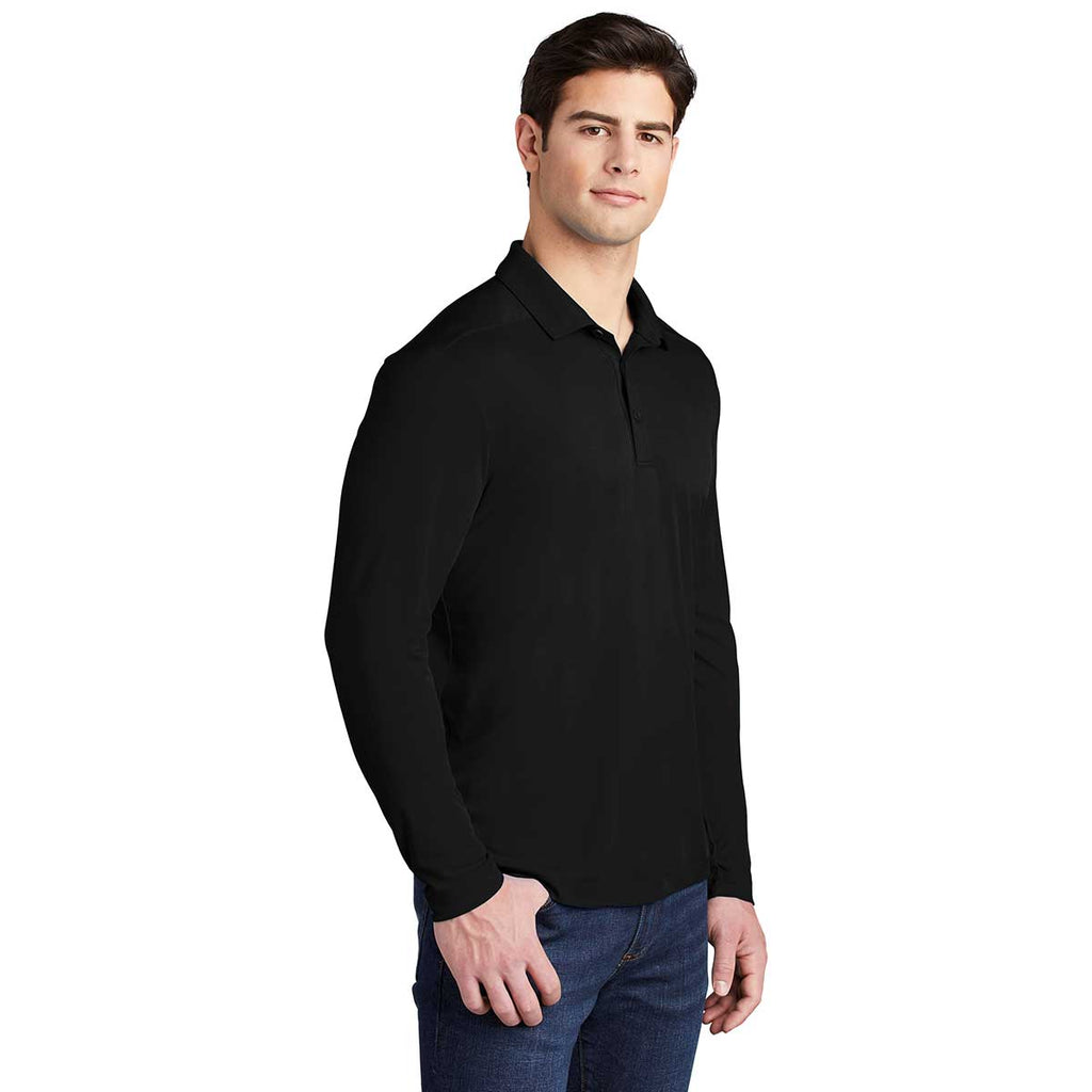 Sport-Tek Men's Black Posi-UV Pro Long Sleeve Polo