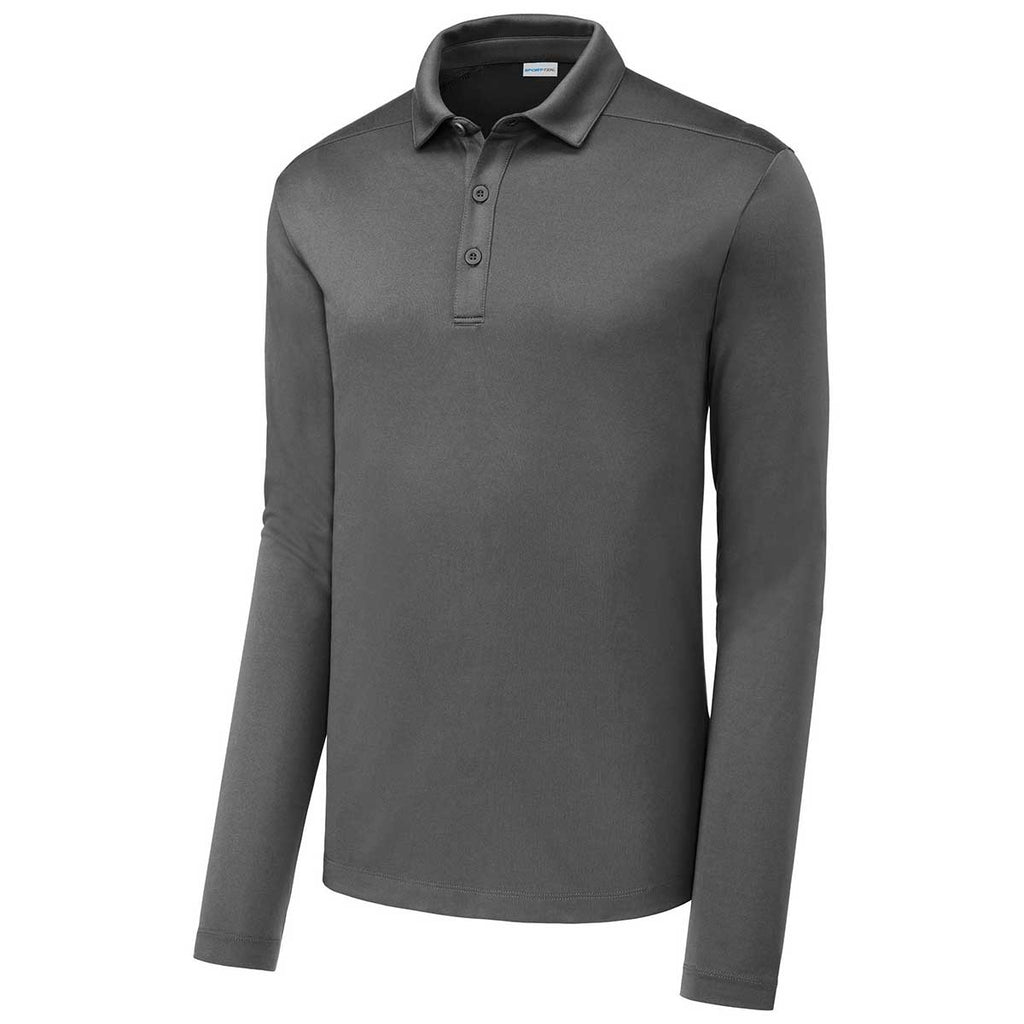 Sport-Tek Men's Dark Smoke Grey Posi-UV Pro Long Sleeve Polo