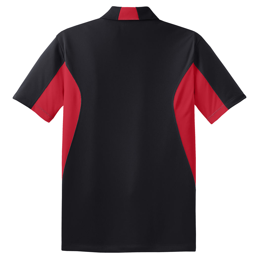 Sport-Tek Men's Black/ True Red Side Blocked Micropique Sport-Wick Polo