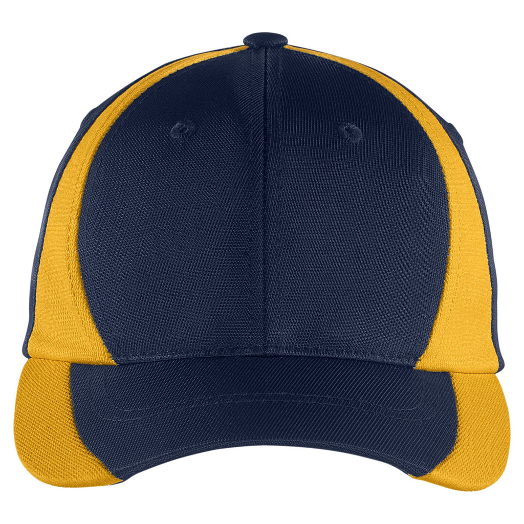 Sport-Tek True Navy/Gold Dry Zone Nylon Colorblock Cap