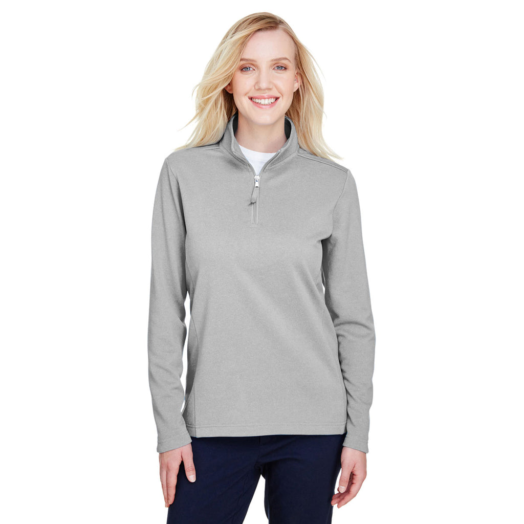 UltraClub Women's Silver Heather Coastal Pique Fleece Quarter-Zip