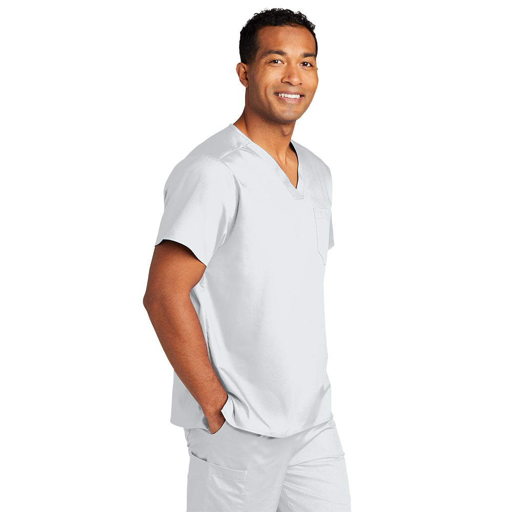 WonderWink Unisex White WorkFlex Chest Pocket V-Neck Top