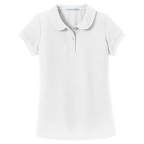 Port Authority Girls White Silk Touch Peter Pan Collar Polo