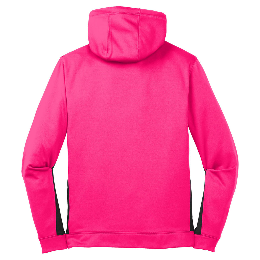 Sport-Tek Youth Neon Pink/Black Sport-Wick Fleece Colorblock Hooded Pullover