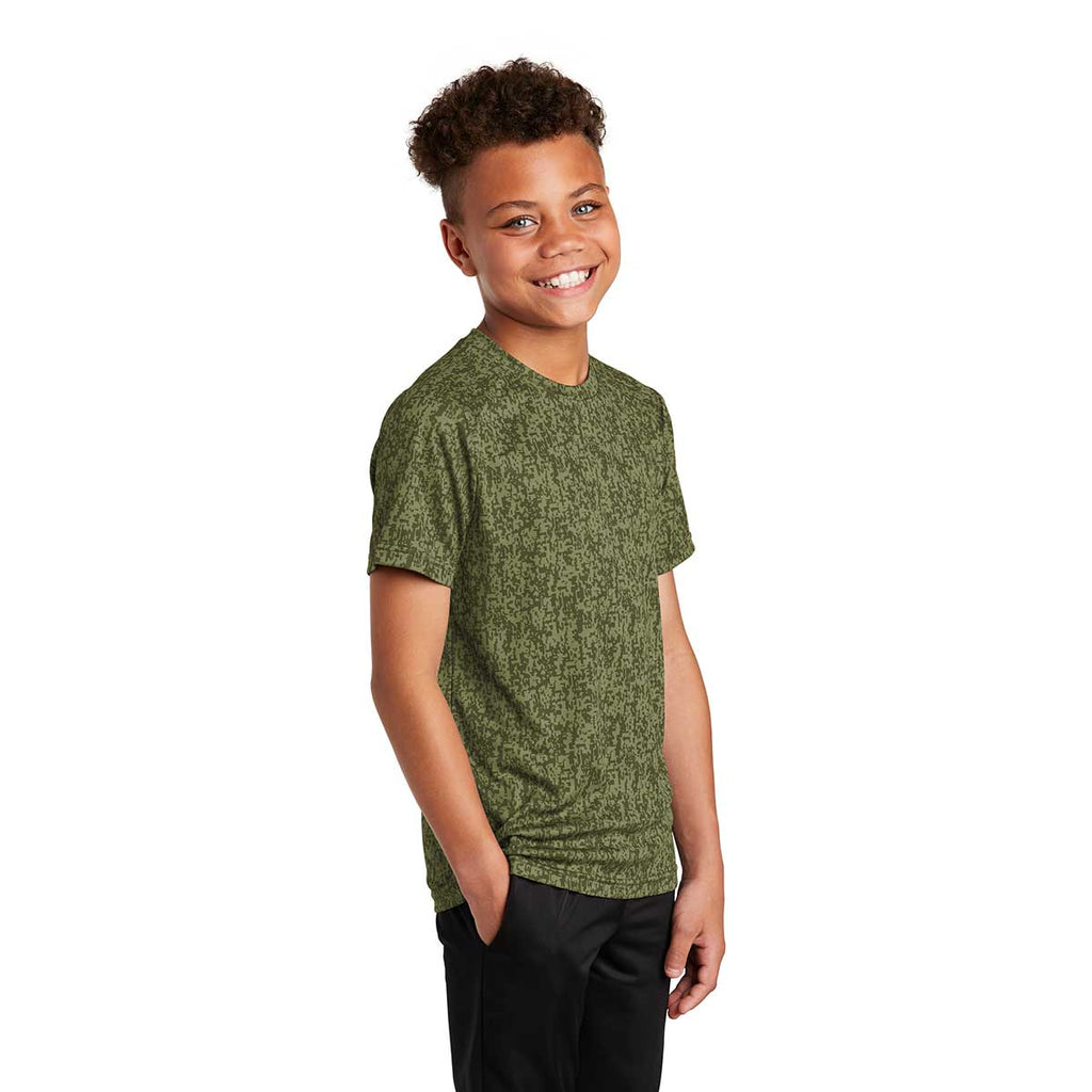 Sport-Tek Youth Olive Drab Green PosiCharge Digi Camo Short Sleeve Tee